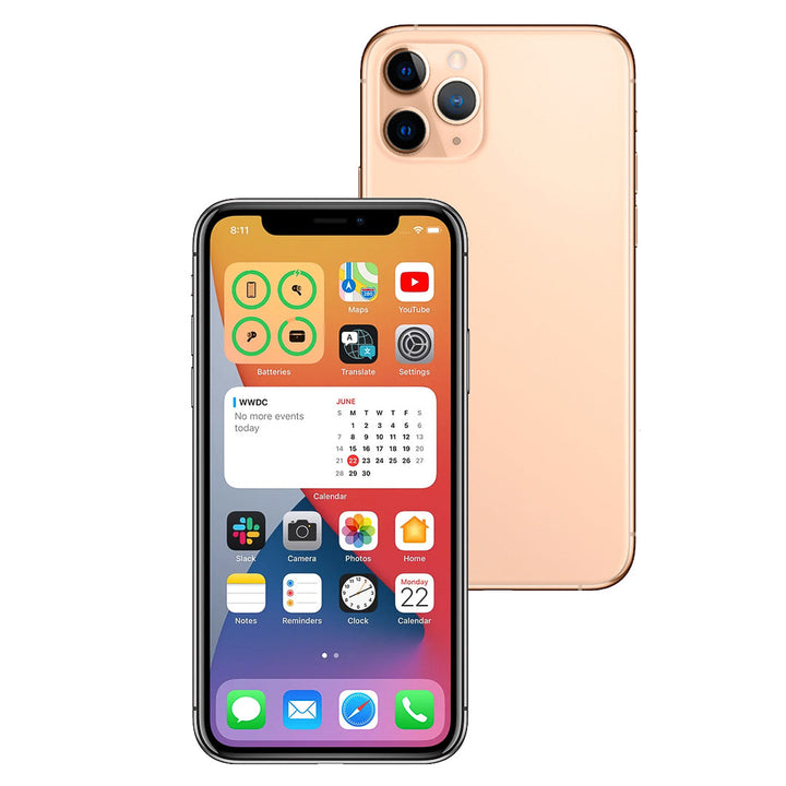 Smartphone with app icons displayed on the screen and another showing the back design.