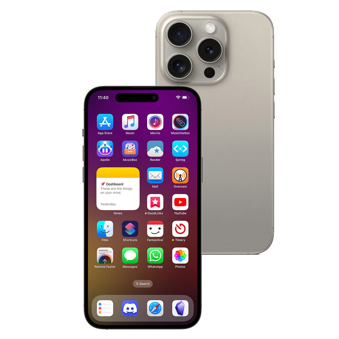 Smartphone with app icons displayed on the screen and another angle showing the back design.