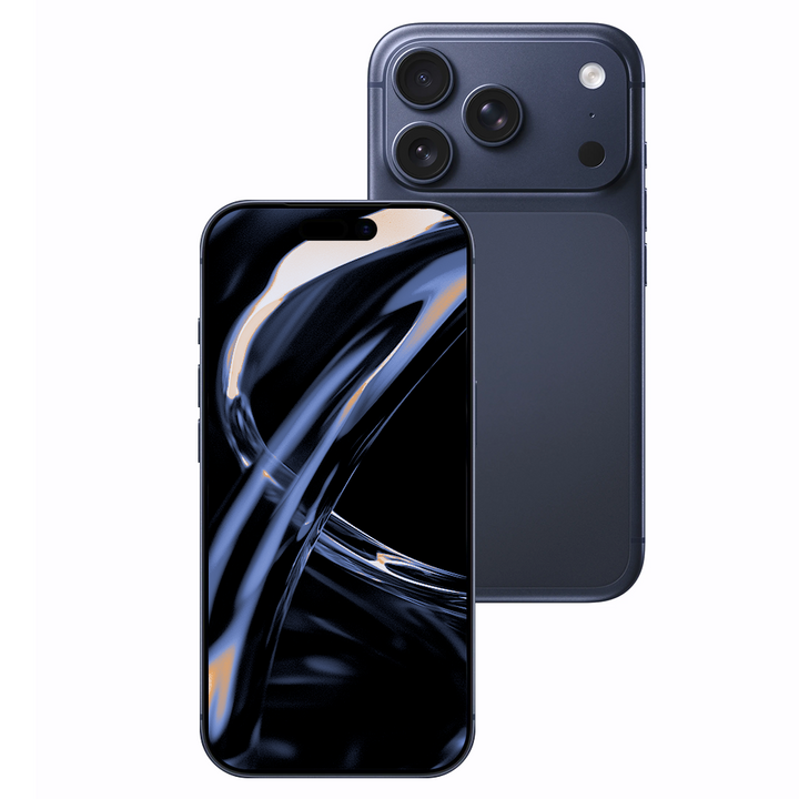 Smartphone with front and back views on a white background